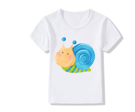 Top Cute Cartoon Snail Print T Shirt Funny for Boys Girls Lovely Childrens Clothes Summer Polyester Fabric Kids Clothes