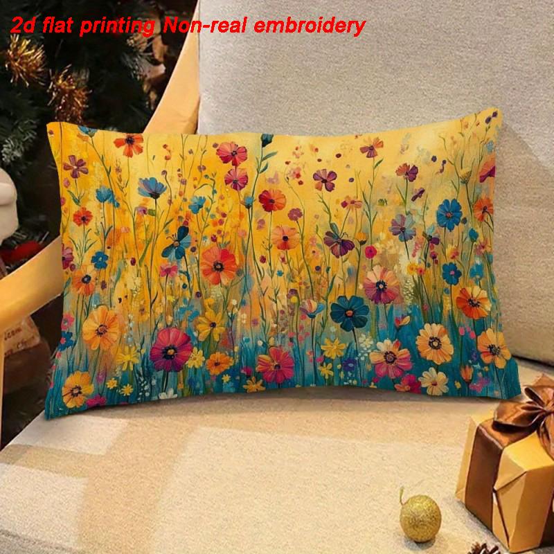 1pcs Long Decorative Throw Plush Cushion Cover with Zipper Double-sided Printed Painted Floral Accent for Home Decor