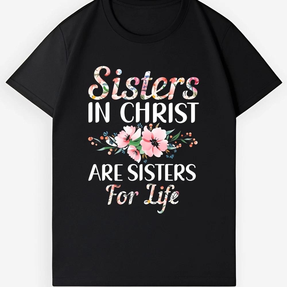 Schwestern in Christus Blumen T-Shirt Religiöses Lässiges T-Shirt für Damen