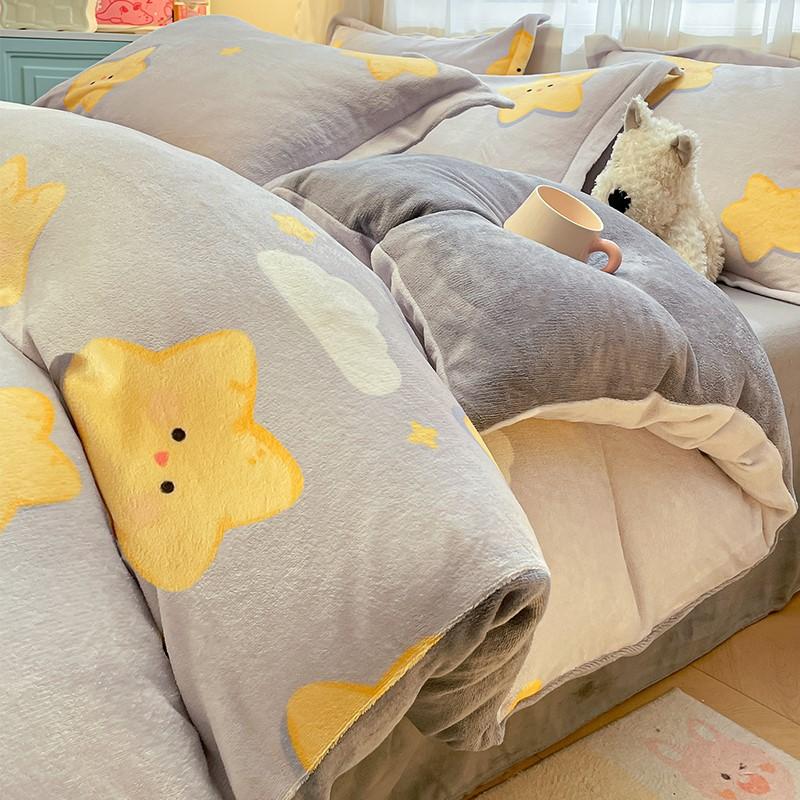 Thickened Milk Fleece Four-Piece Set Cartoon Coral Fleece Quilt Cover Fleece Bedding Flannel Sheets