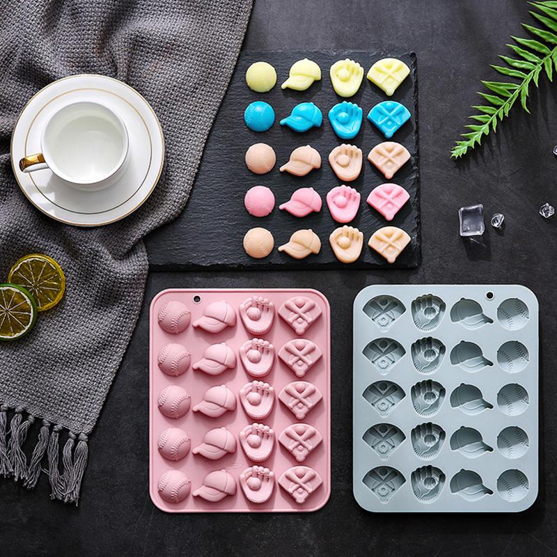 20 Vertiefungen Baseball Schokoladenformen Sportthema Silikonform Baseball Softball Handschuhformen für Süßigkeiten Schokolade