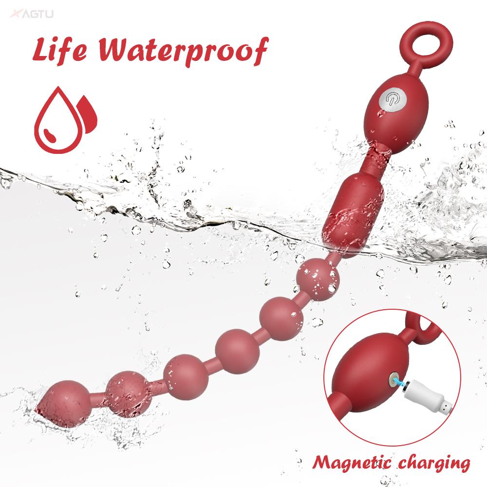 Flexible Vibrating Anal Beads Butt Plug Silicone 9 Vibration Modes Anal Sex Toys Waterproof Bullet Vibrator for Men Women Couple
