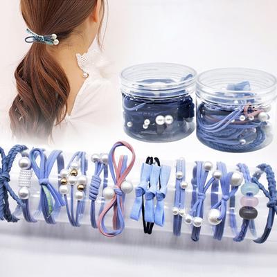 12Pcs Bow Faux Pearl Hair Tie Rope Headband Women Girl Elastic Ponytail Holder