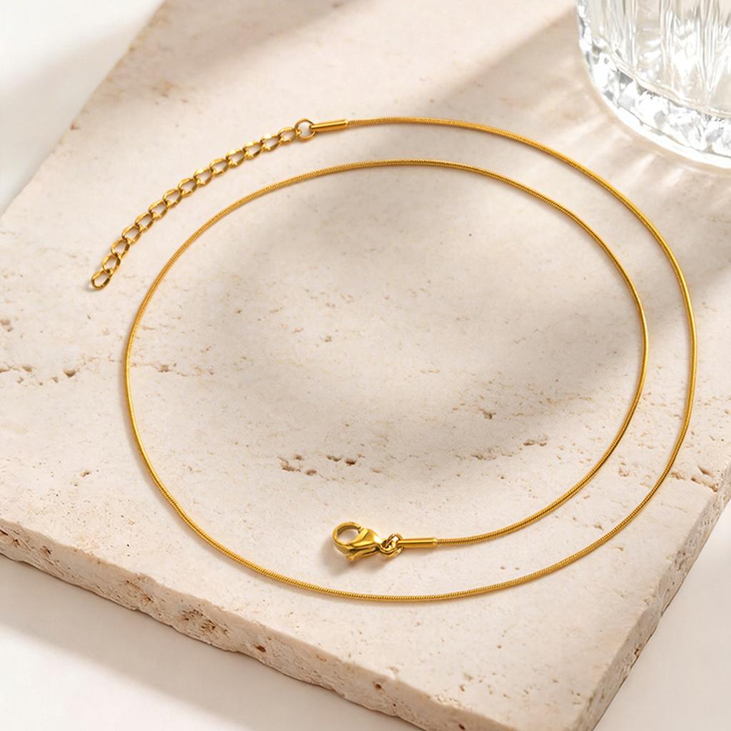 Vnox Minimalist Trendy 1mm Gold Plated Round Snake Chain Necklace Stainless Steel Link Chain Necklace Gifts Jewelry No Fade