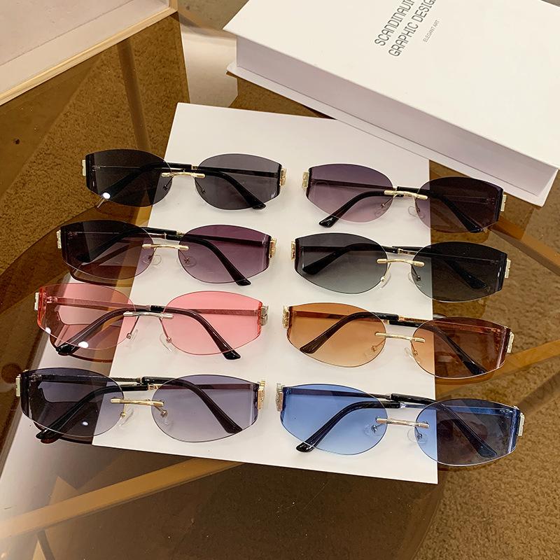 Sweet Cool Spice Girl Metal Frameless Sunglasses Curved Small Frame Uv-Protective Trimmed Sunglasses