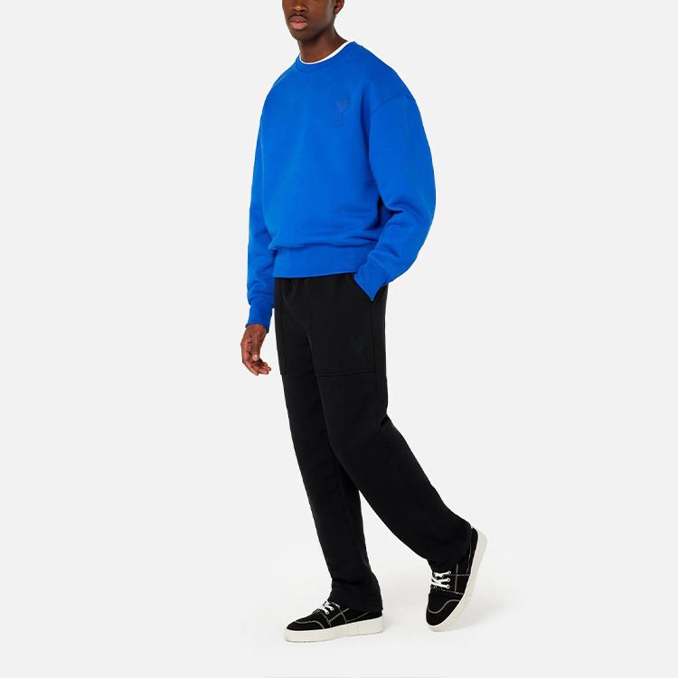 Amiparis Fw21 De Coeur Chain Embroidery Solid Color Round Neck Pullover Long Sleeve Sweatshirt Men sweatshirt Blue A21HJ028747-490