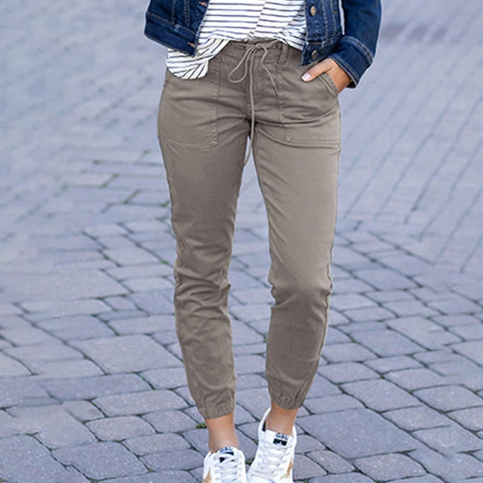 

Модные женские летние тонкие карманные укороченные однотонные кружевные повседневные брюки M