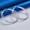 1 Pair of 925 Sterling Silver Luxury 50mm Frosted 3 Hoop Earrings for Women Fashion Charm Anniversary Gift Jewelry