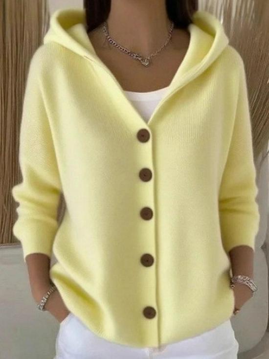 Women's Cross-Border European & American Style Hooded Knit Cardigan - Autumn/Winter Solid Color Casual Fashion Sweater Coat