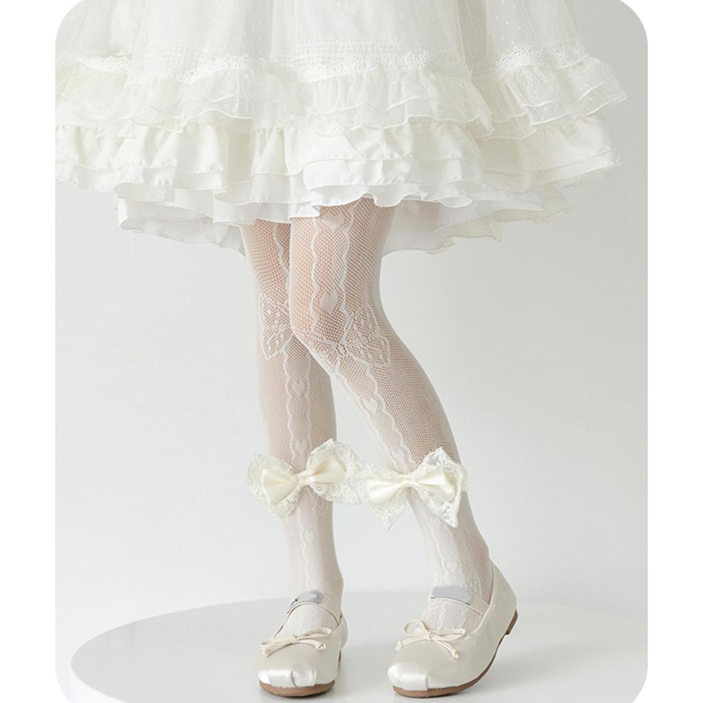 Lolita-inspirierte Strumpfhosen Bequeme Atmungsaktive Netzdesigns mit Schleifenakzenten Hochelastische Netzleggings für Mädchen
