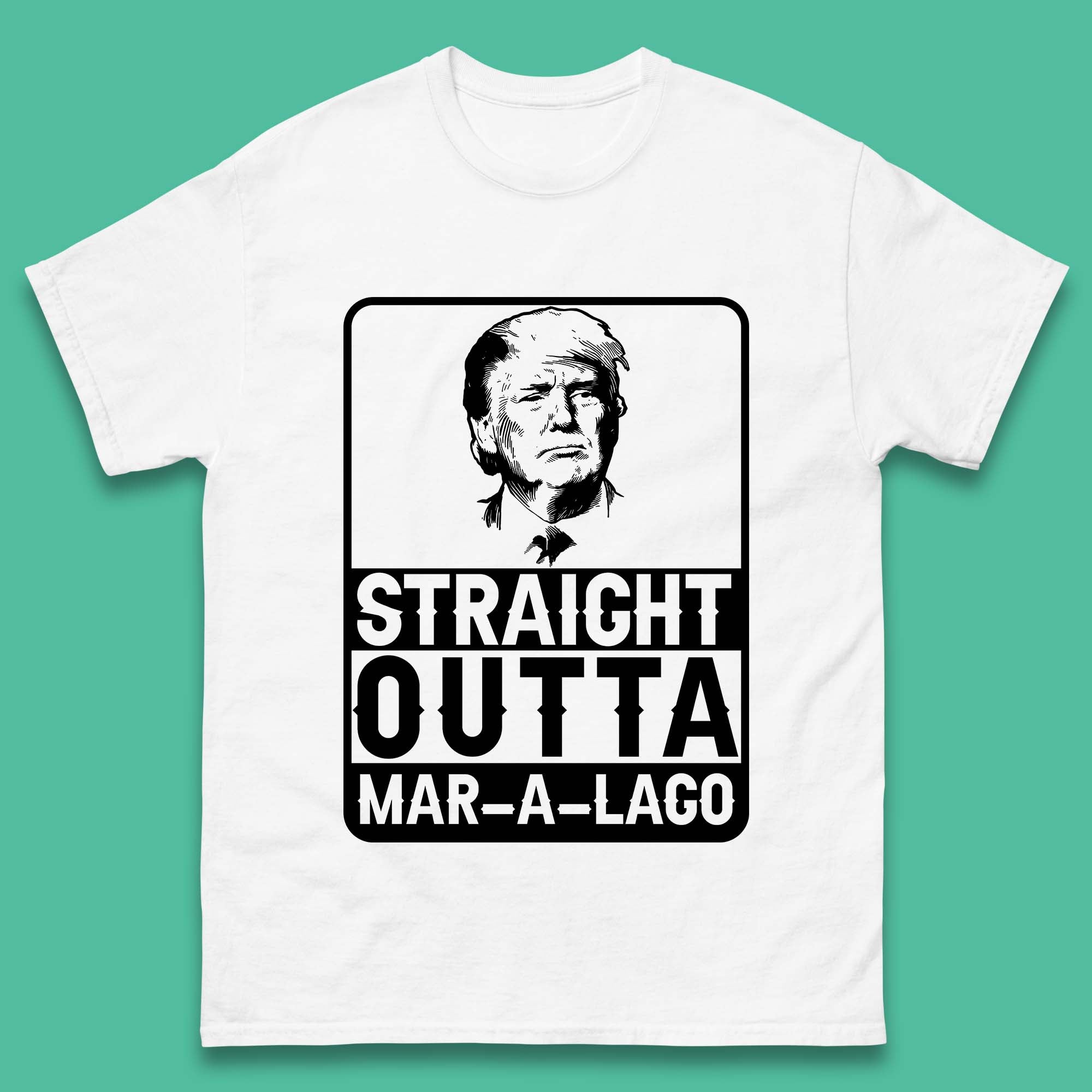 Donald Trump Straight Outta Mar-A-Lago USA Mugshot President Elections 2024 Mens Tee Top 3XL