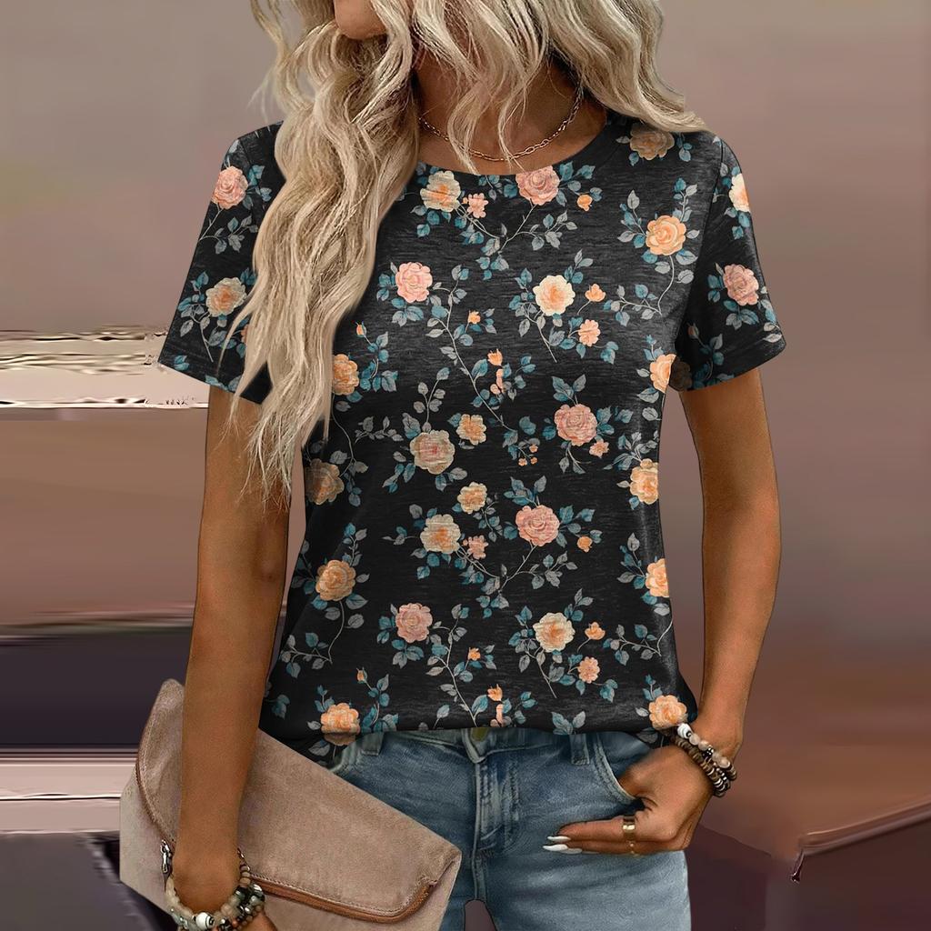 Damen Mode Lässiges Bedrucktes T-Shirt mit Lockerer Passform