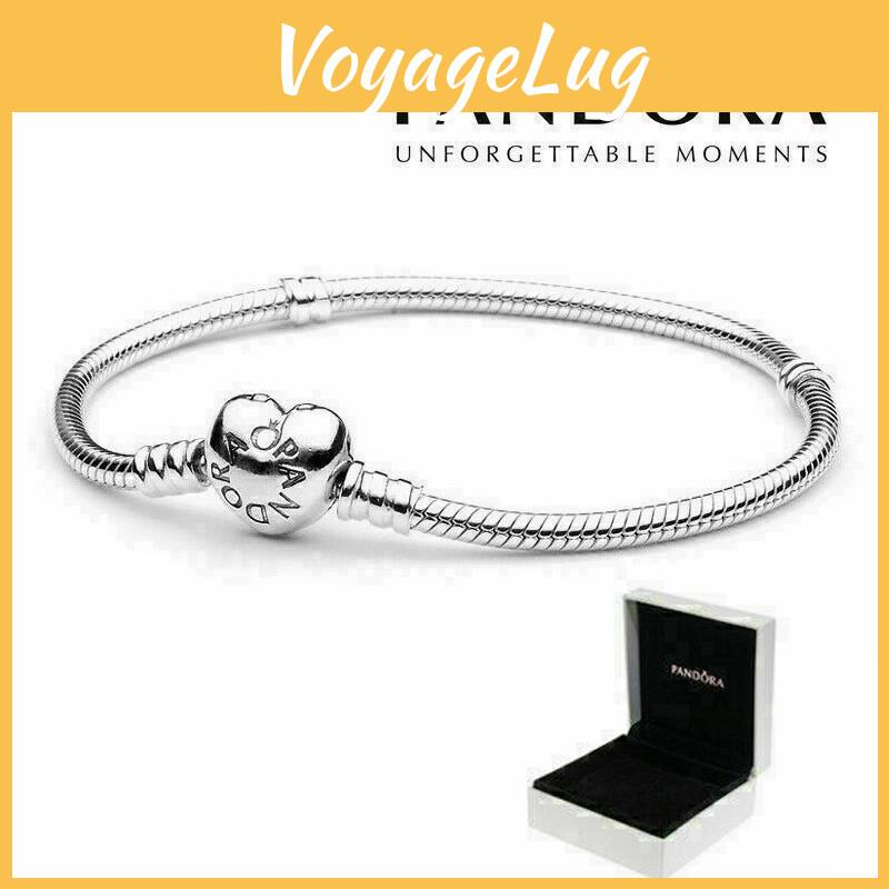 Stylish And Romantic Pandora Heart Clasp Charm Bracelet With Snake Chain And Box