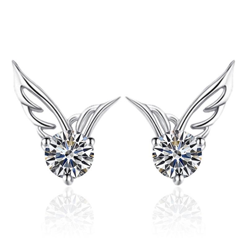 Valentine's Day Zircon Wing Studs: Hypoallergenic Korean-Style Earrings for Women