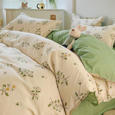 Small Fresh Pure Cotton Brushed Bed Four-piece Set Thickened Washed Cotton Sheets and Quilt Cover Dormitory Three-piece Set