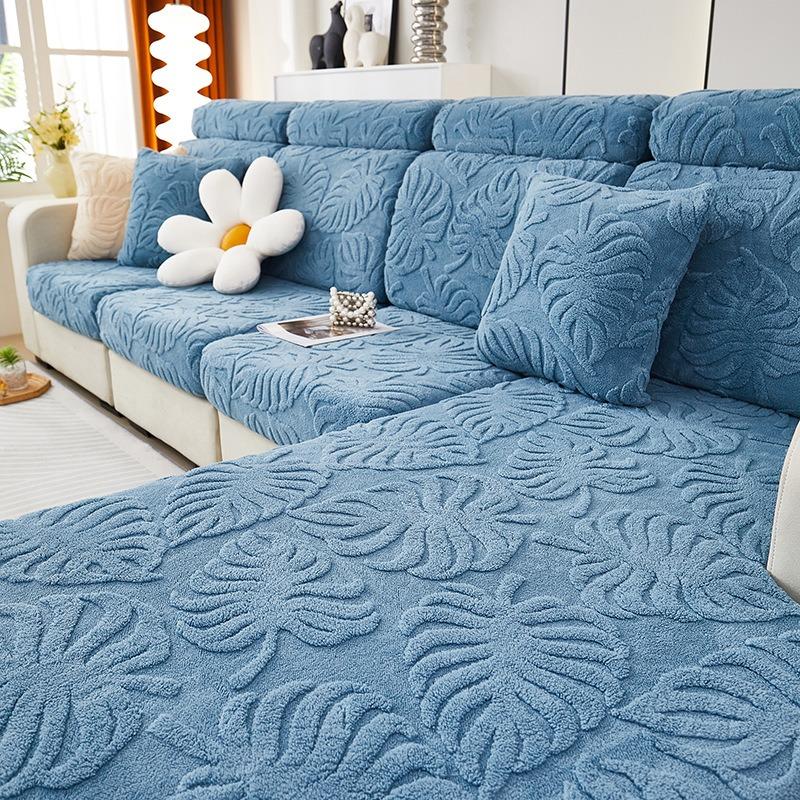 Cotton Fleece Chaise Lounge Sofa Covers Elastic Full Coverage Non-Slip Cushion Cover L-Shape Corner Couch Slipcover Home Decor