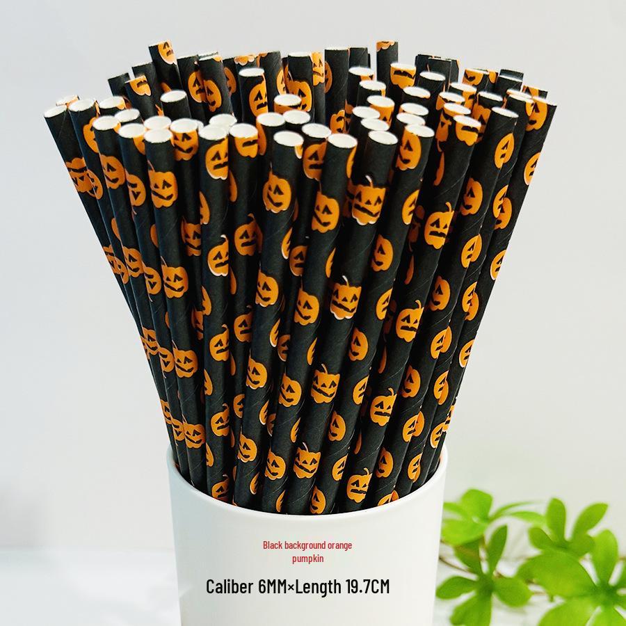 Biodegradable Halloween Paper Straws with Skull and Pumpkin Design