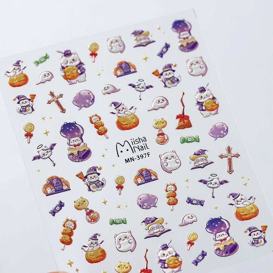 3D Halloween Nail Art Stickers: Cute Cartoon Pumpkin & Ghost Design