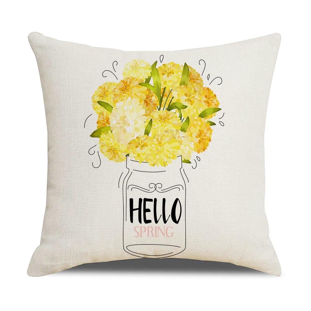 New Home Soft Furnishings Nordic Yellow Sunflower Sunflower Linen Printed Square Pillowcase