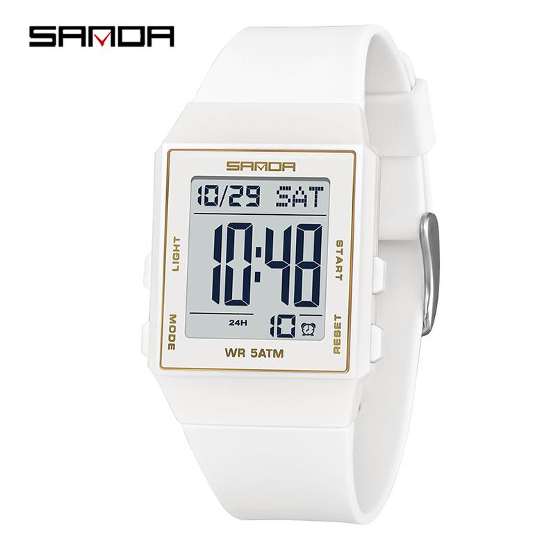 Sanda Lightweight Minimalist Sports Watch: Multi-functional Square Electronic Wristwatch for Men and Women
