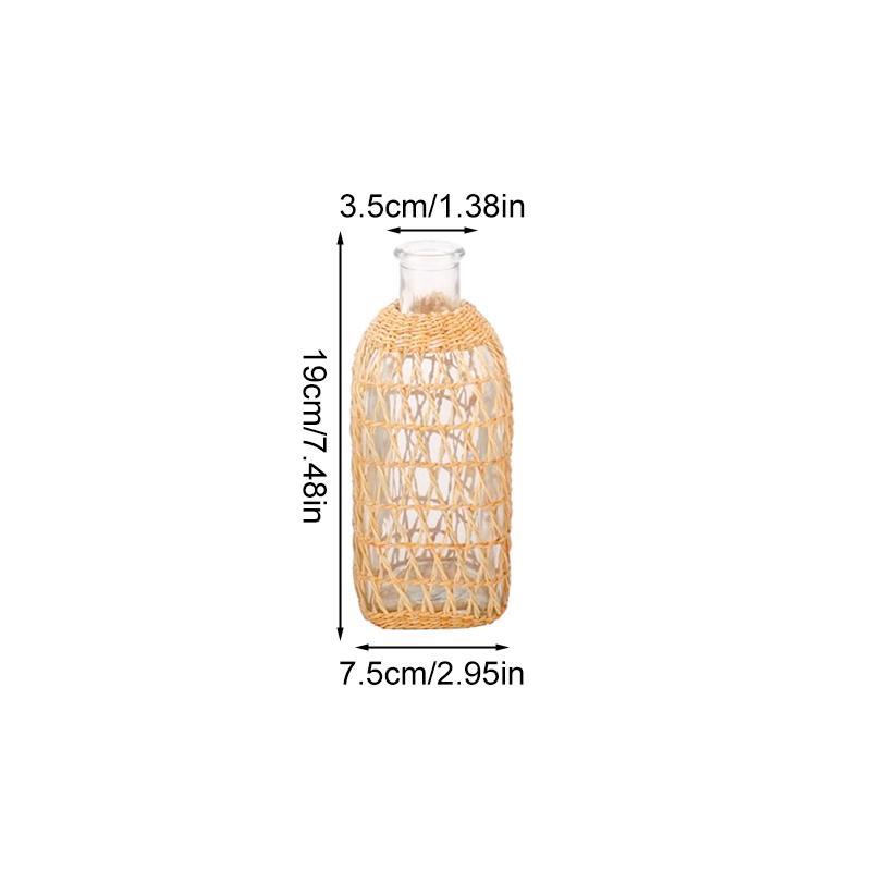 1Pcs Home Rattan Woven Vase Bamboo Weaving Weaving Glass Vintage Grass Woven Vase Centerpiece