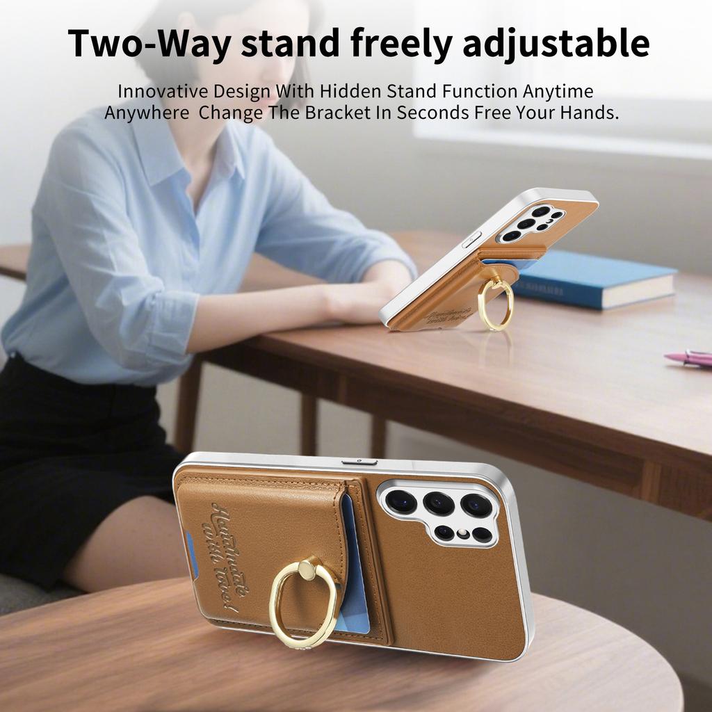 Luxury Ring Holder Cards Solt Leather Case for Samsung S26 Ultra S25 S24 Plus A18 A07 A17 A37 A57 A16 A26 A06 Shockproof Cover