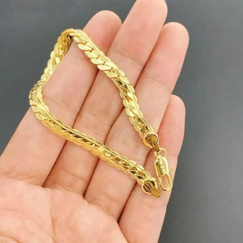 

New 925 Sterling Silver 18K Gold 8 Inches 5MM Side Chain Bracelet For Women Fashion Charm Men Jewelry Gift Accessories 20cm Bracelet&Gold