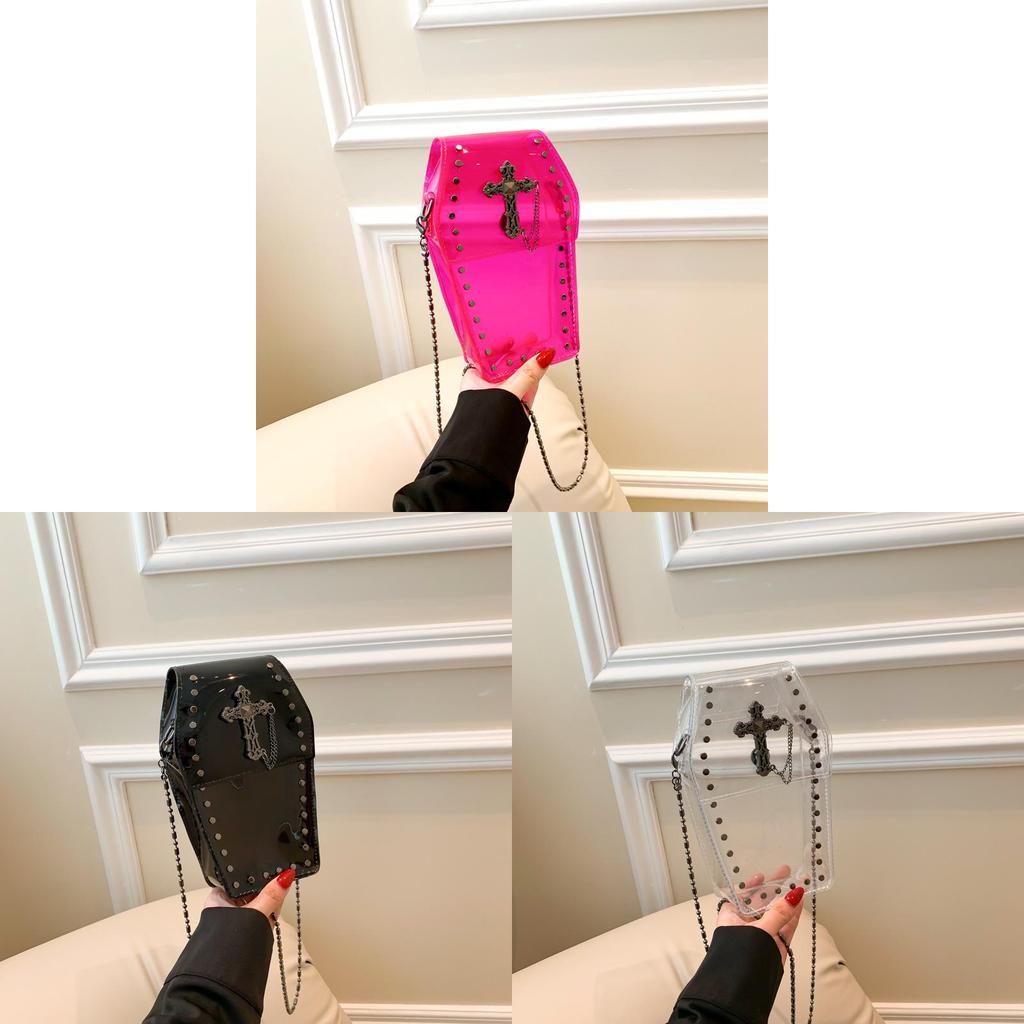 Street Style Small Square Pvc Bag With Magnetic Closure And Stud Embellishments