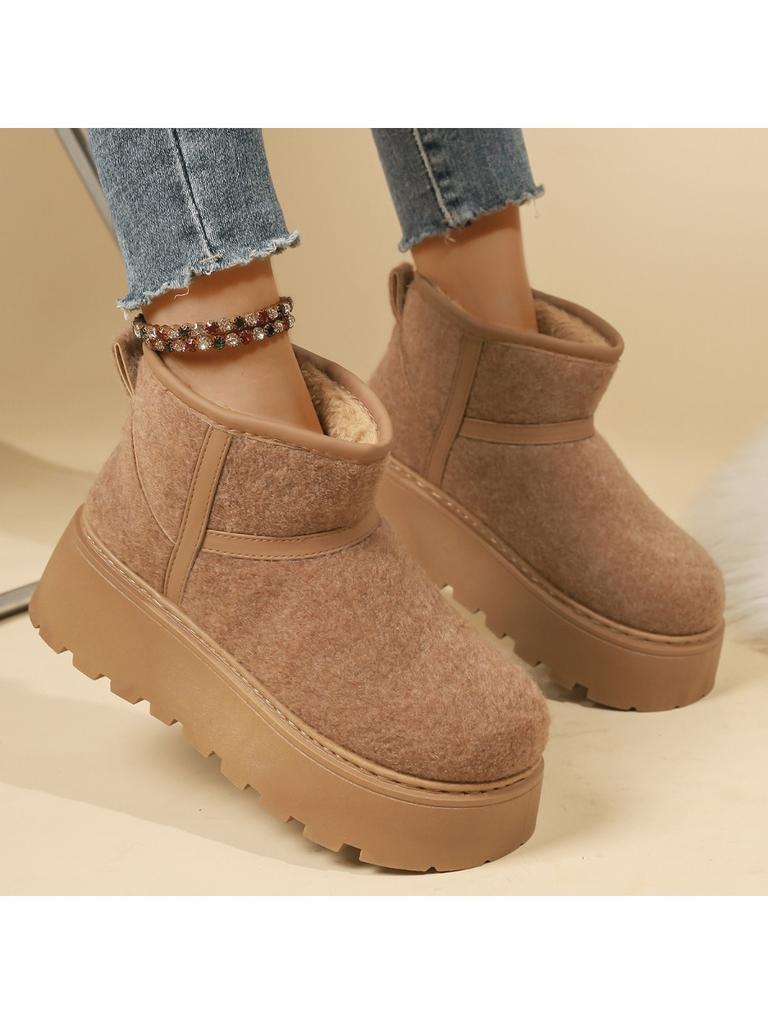 Mode Neue dicksohlige höhenvergrößernde Schneestiefel für Damen, Fleece und verdickt, modische und warme Baumwollschuhe