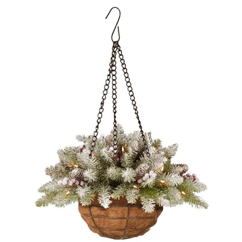 Artificial Christmas Hanging Basket 40cm Golden Powder Golden Leaf Pine Cone Golden Ball Hanging Ornament Xmas Decor Ornaments