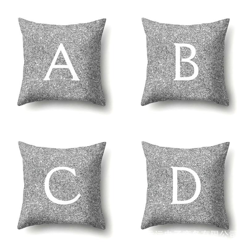 Polyester Pillowcase Automobile Decoration Home 26 English Letters Gray Dot Printed Sofa Bed Pillowcase