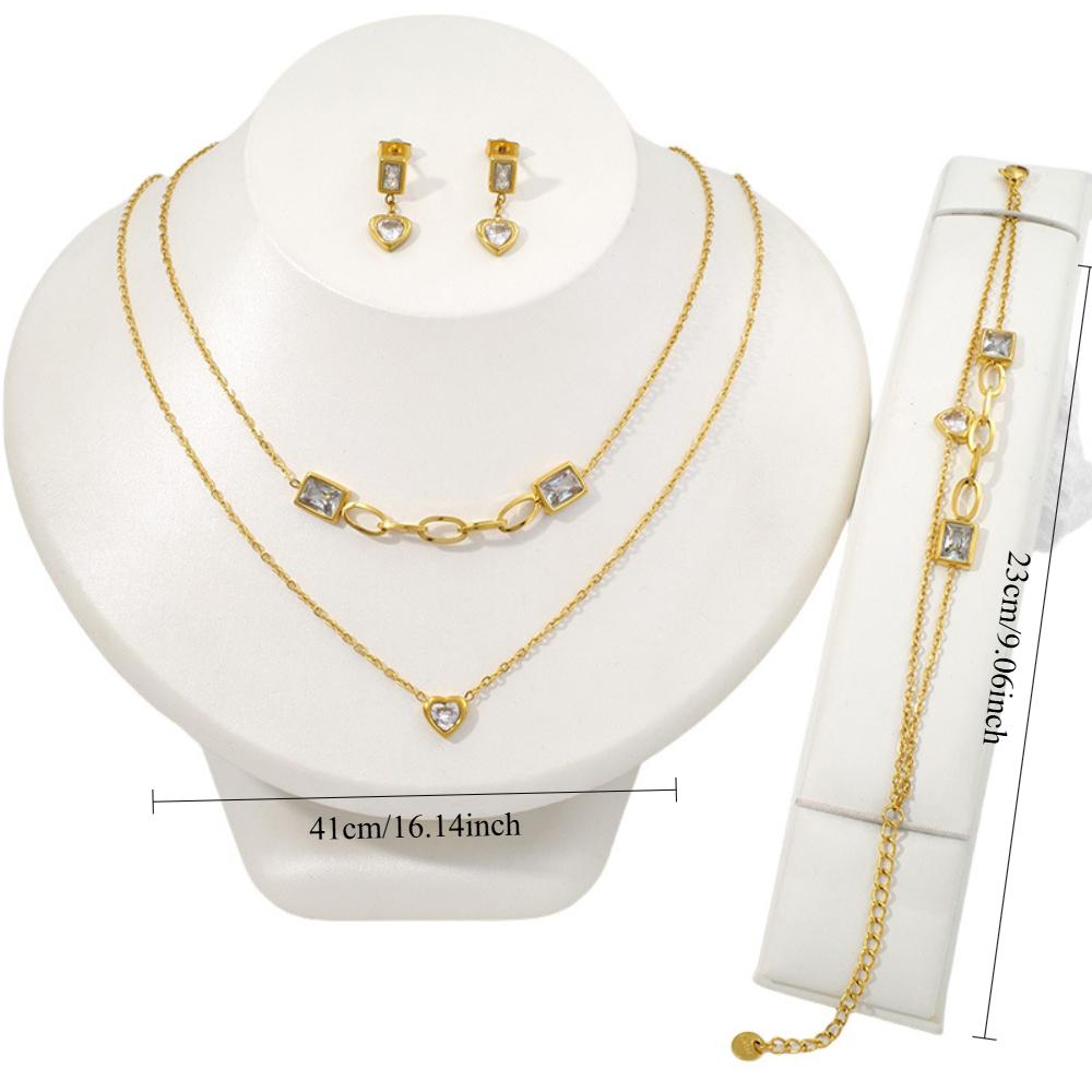 Gold necklace, earrings, bracelet, three-piece set, light luxury, high-end jewelry set, women's simple fashion, European and American style