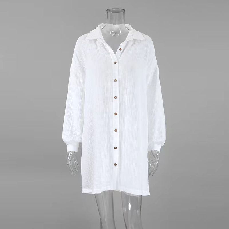 

Fashion Style Summer Cardigan Single-Breasted Shirt Dress Pajamas Single Brewed Shirt Skirt White S