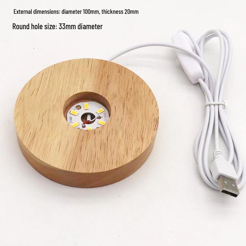 Wooden LED Acrylic Night Light Base - DIY Round Luminous Stand