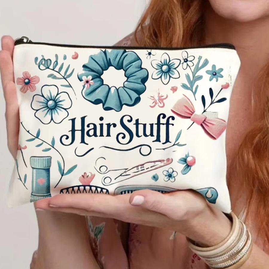 Canvas Makeup Bag Zippered Travel Portable Lightweight Makeup Pouch Large Capacity Durable Toiletry Bag Foldable Storage Bags Student Pencil Case