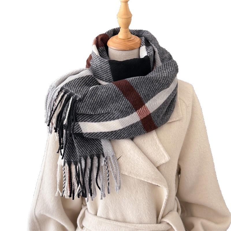 Plaid Autumn and Winter Warm Scarf Shawl Commuting Versatile Couple Fringed Imitation Cashmere Scarf