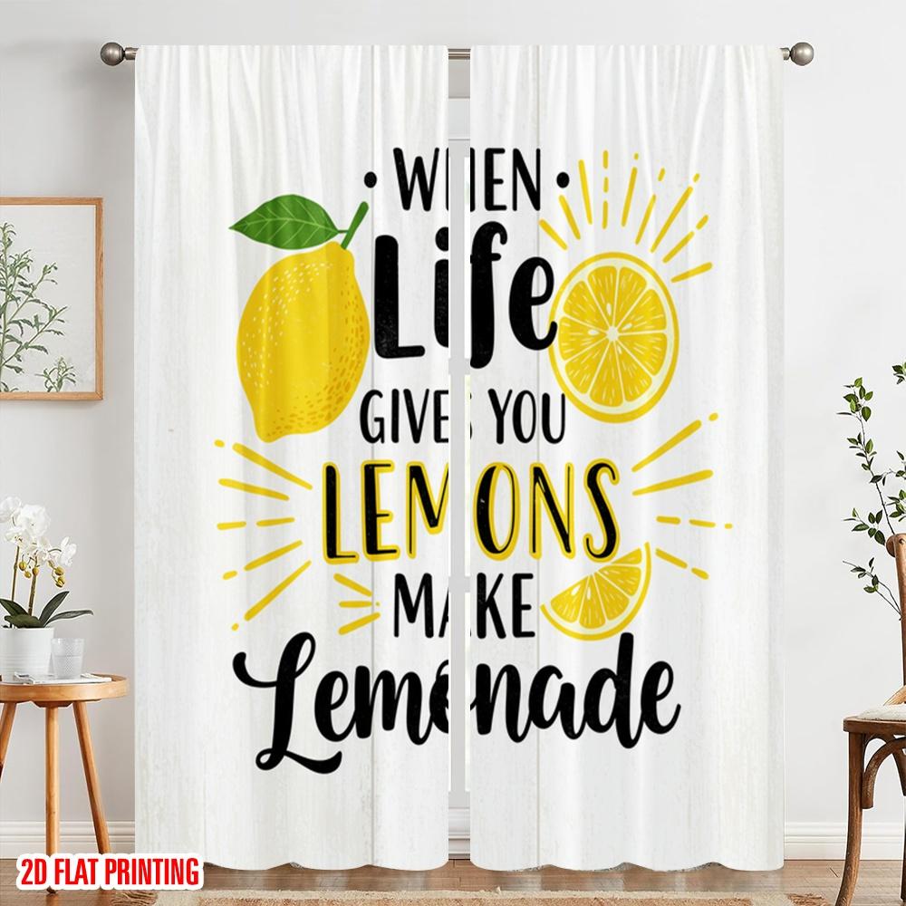 2pcs 2D Flat Printing Window Curtains Life Lemons Make Lemonade 100% Polyester Fabric Without Electricity Holiday Decorations