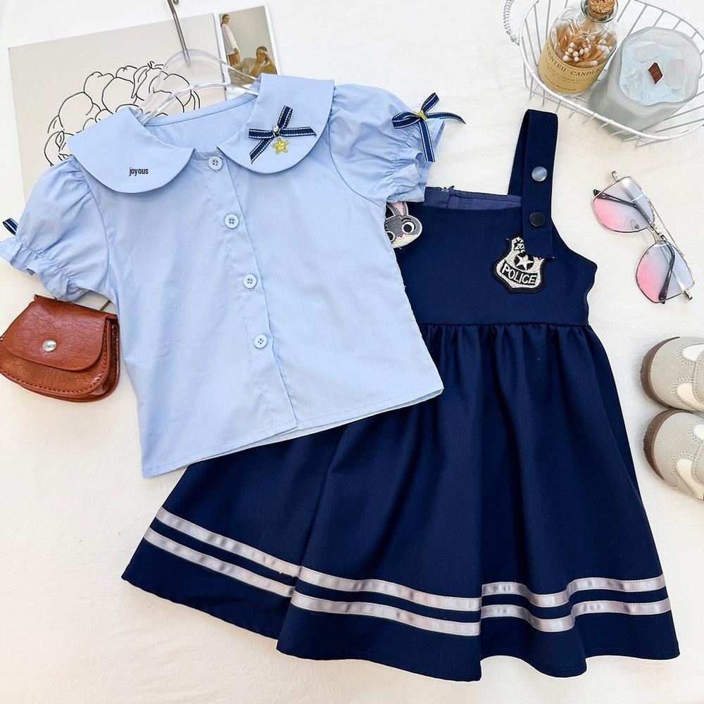 2026 Summer Girls  Stylish Princess Two-Piece Dress Set: Baby Shirt & Vest Dress 120 cm