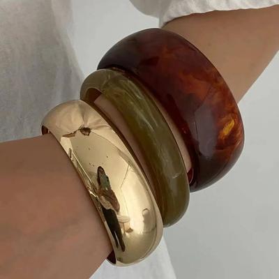 SHIXIN 3 Style Retro Brown Green Thick Resin Acrylic Bracelet for Women Minimalist Round Stackable Bangle Bracelet Party Jewelry