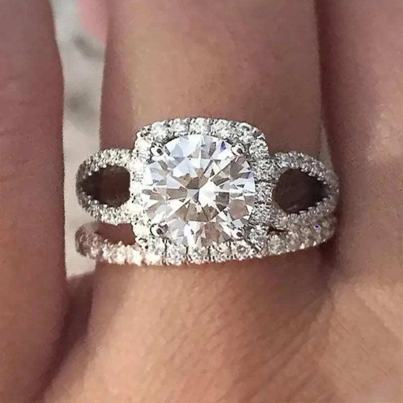 Huitan Fashion Brilliant /Set Rings Female Delicate Eternal Promise Wedding Band Jewelry Graceful Bling Bling Accessories
