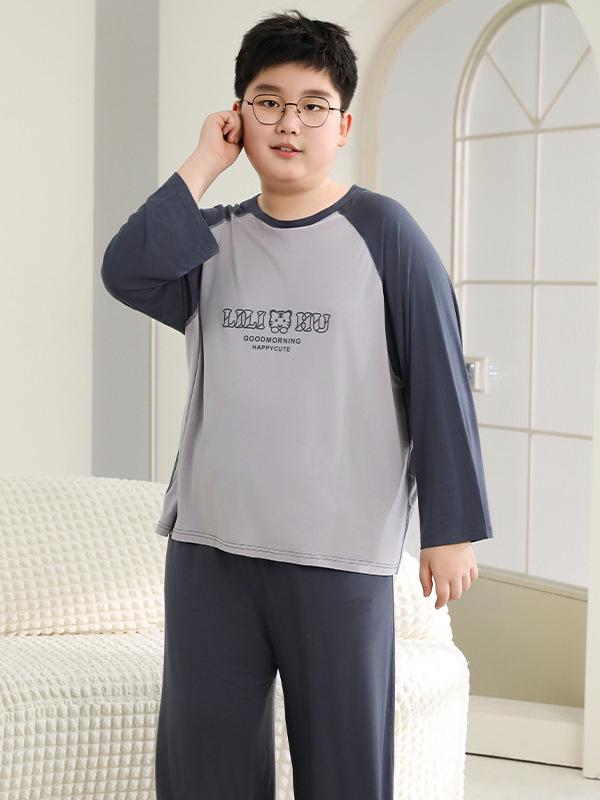 Spring Plus Size Kids' Raglan Long Sleeve Pajama Set - Teen Loose Fit