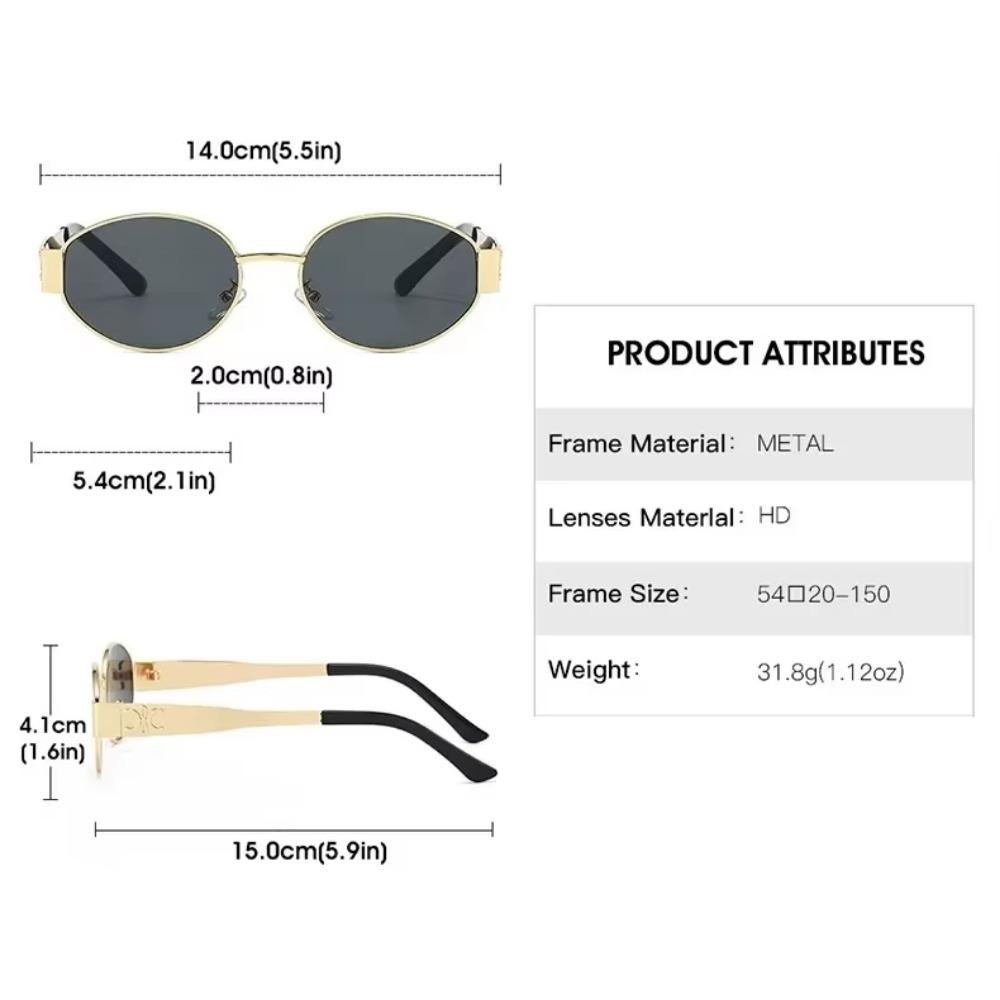 Luxury Metal Men's and Women's Sunglasses, Unisex Designer Fashion Sunglasses, Oval Shaped Unisex Fashion Glasses