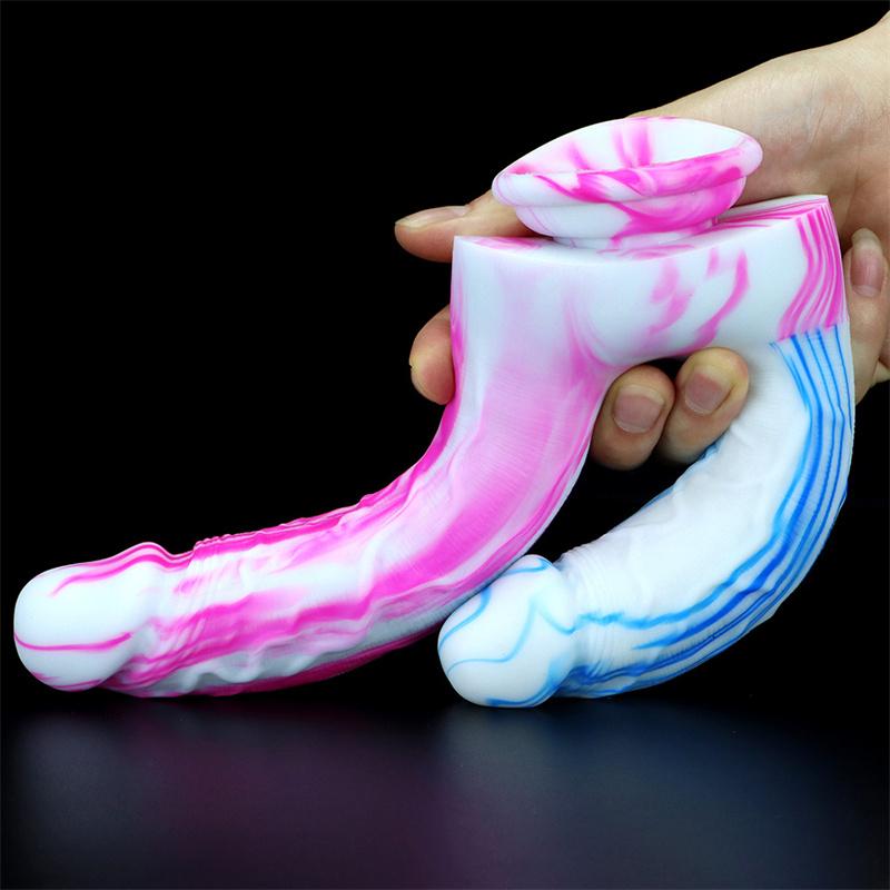 Two-pronged Mixed Color Silicone Double-headed Penis Size Fake Penis Female Anal Plug Masturbation Device Adult Products