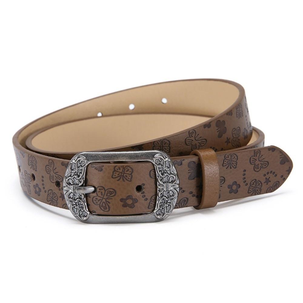 Carved PU Leather Belt Alloy Pin Buckle Decorative Belt Fashion Adjustable Belt  Daily Outfit