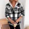 Autumn Winter Women's Fleece Lined Plaid Cardigan Long Sleeve Shirt Casual Outerwear Top