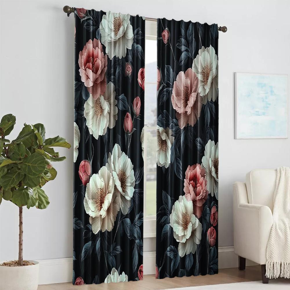 2 pcs   versatile polyester transparent curtains for home decoration Dark Rose Floral Peel for use in bedrooms and living rooms