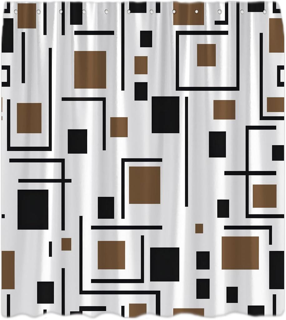 Green Shower Curtain Modern Black and White Abstract Geometric Stripe Rectangular Minimalist Art Aesthetic Bath Curtain