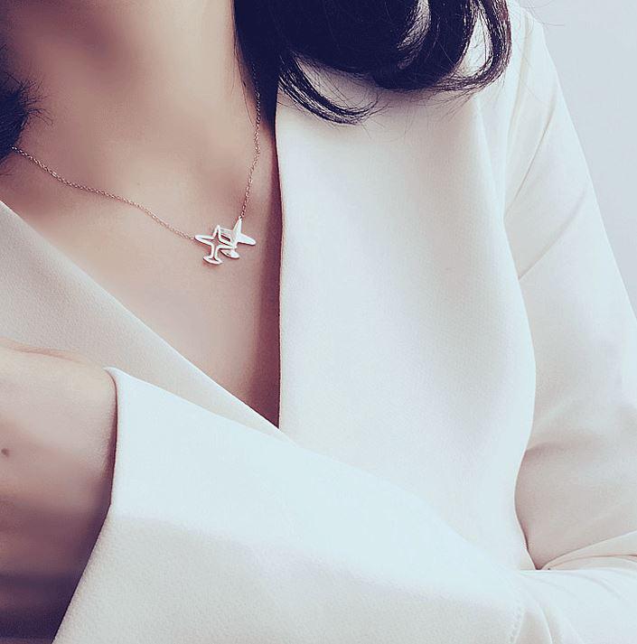 Korean Style Rose Gold Airplane Necklace for Women