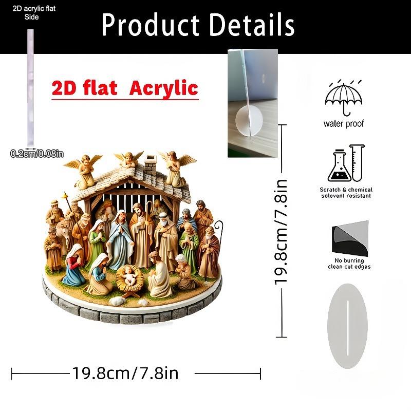 2D Flat Bohemian Style Acrylic "Nativity Scene" Desktop Decoration, Suitable for wall decoration, porch, room, villa, accents Home, Hallway, or Workpl