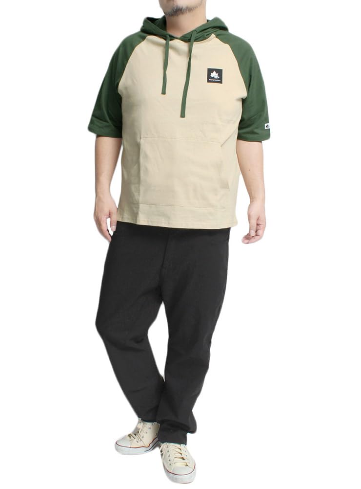 LOGOS Park Men's Short Sleeve Hoodie, Pullover, Logo Print, Raglan T-Shirt, Size 3L, Beige (18)